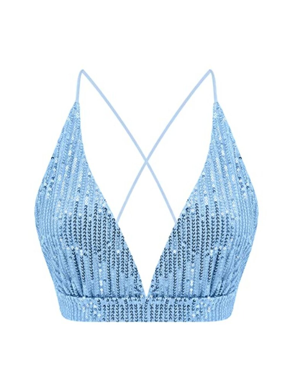 Sequin V Neck Crop Tank Top Adjustable Straps Party Rave Top
